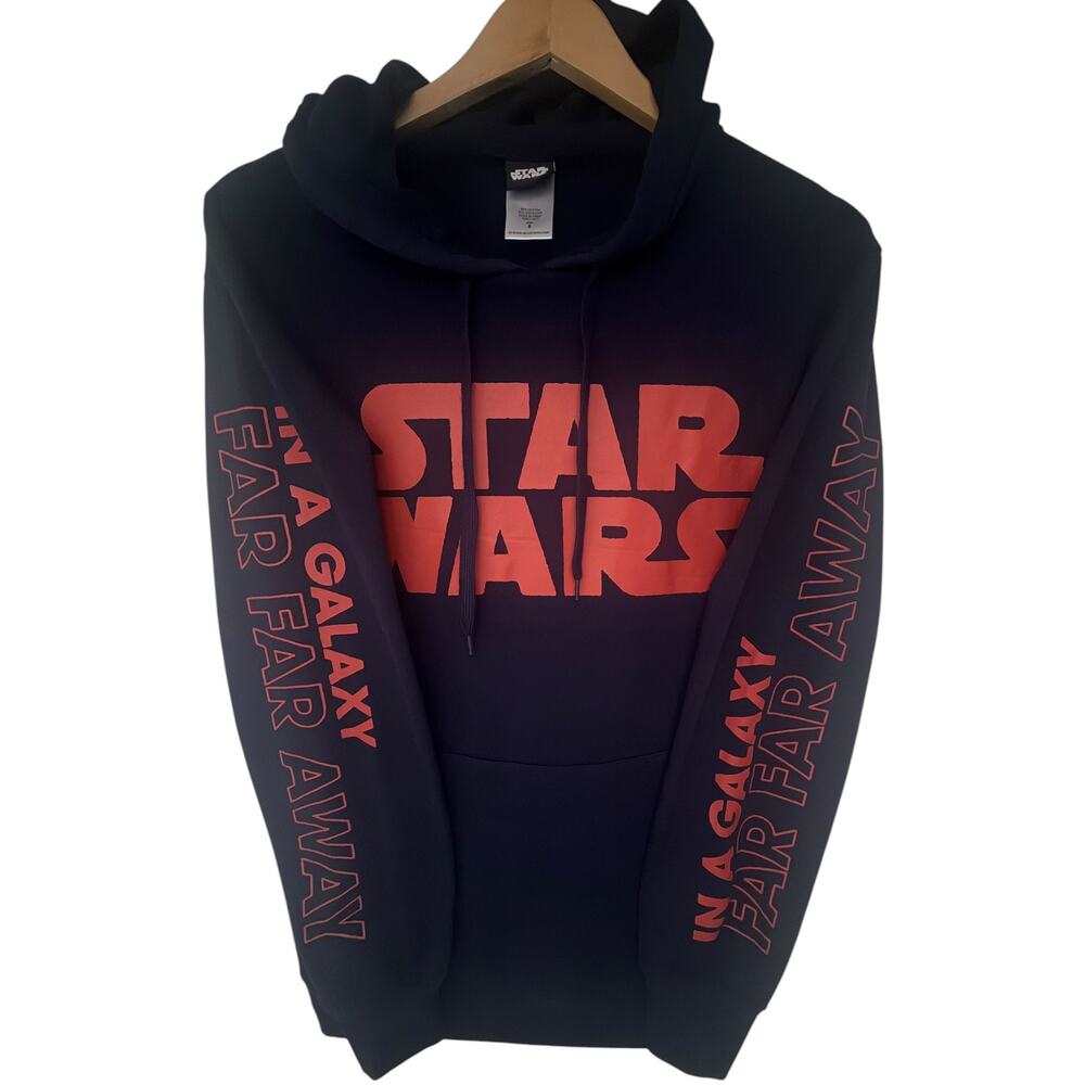 Star Wars Galaxy Far Far Away Graphic Sleeve Hoodie Black Red Mens S